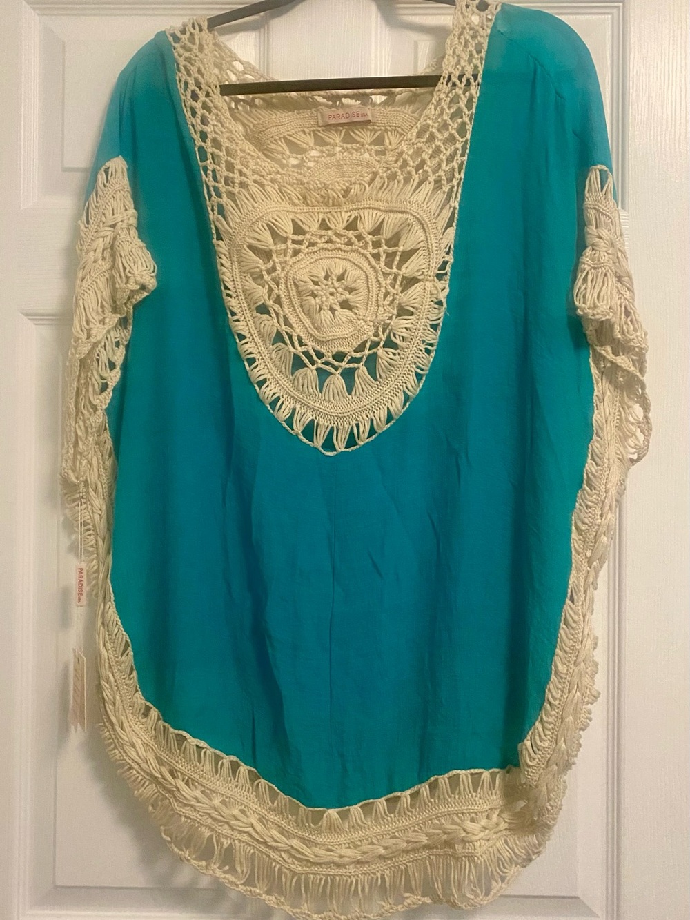Teal Crochet Trim Women's Top-NWT